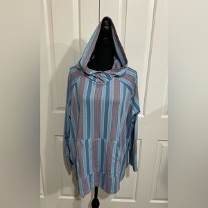 LuLaRoe 3XL Light Blue & Red Striped Amber Hoodie